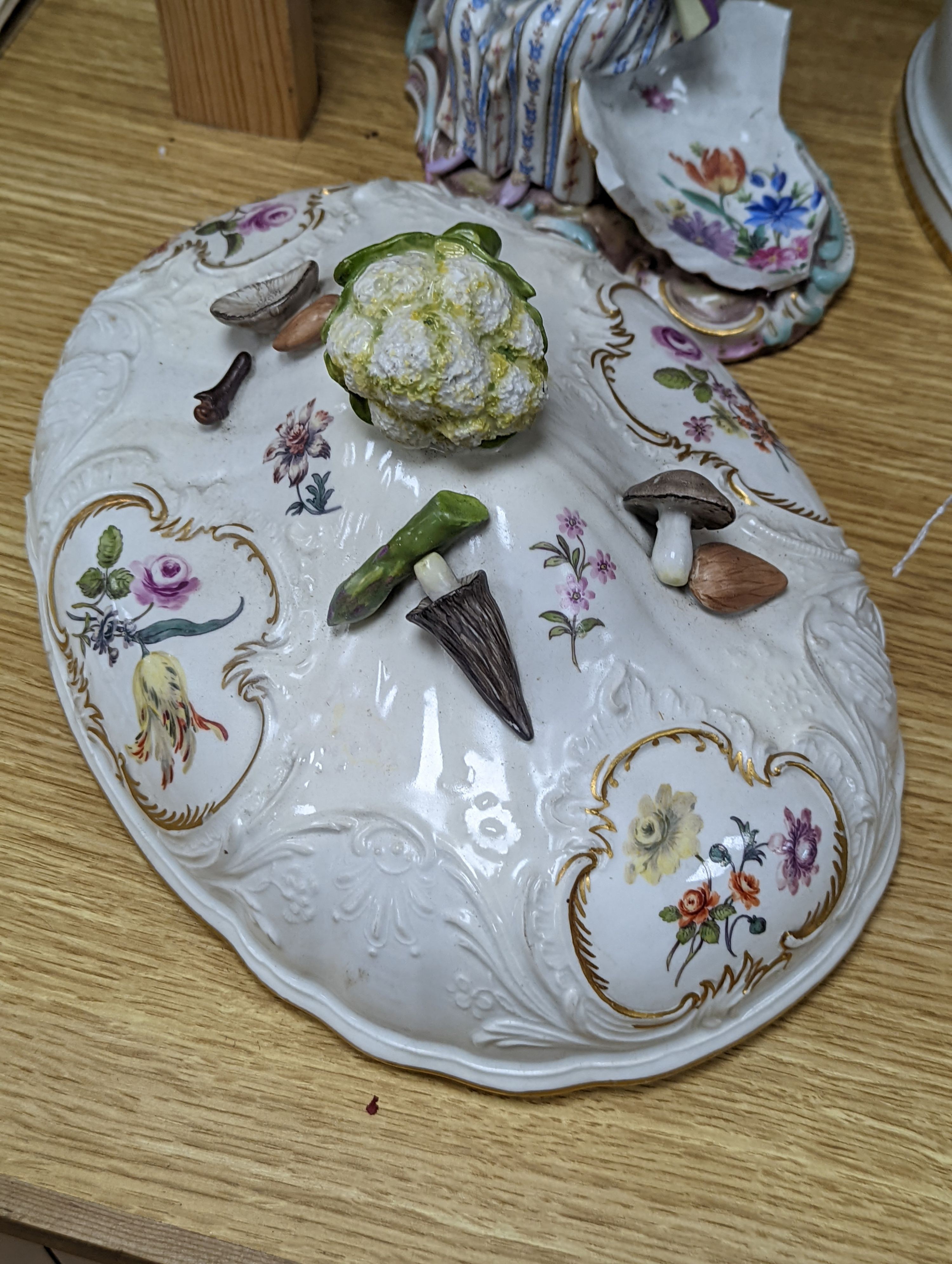 A group of incomplete 19th Meissen porcelain groups, bases, covers etc. (a.f) (7)